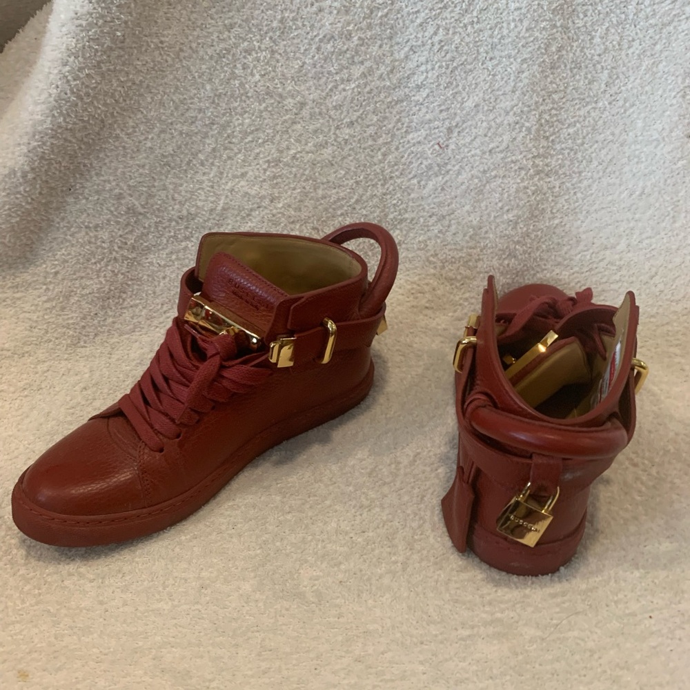 Buscemi Red Leather Sneakers with Gold Accents